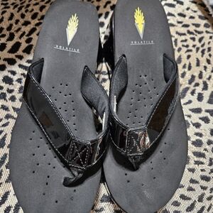 Volatile Black Patent Flip Flops
